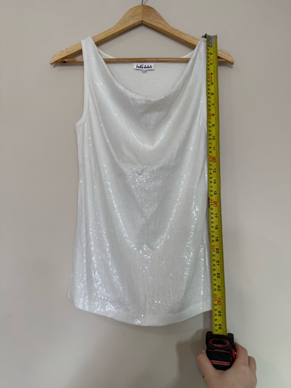 Lady Dutch White Sequin Cowl Neck Tank Top M - Picture 3 of 7
